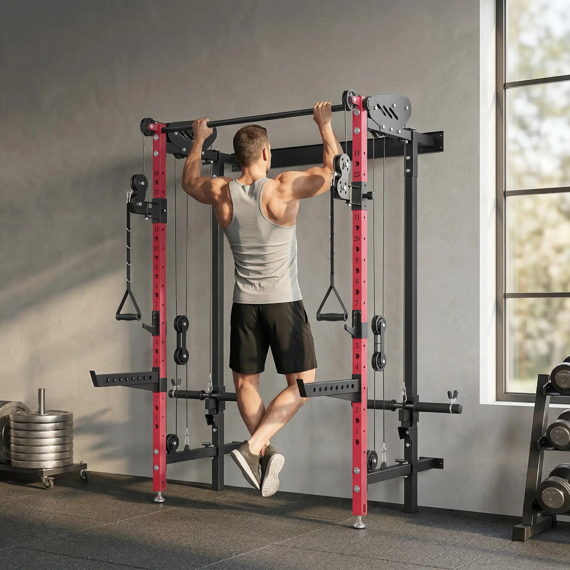 Foldable Power Cage With Pull-Up Bar, Cable Pulley System, 1540 Lbs Power Towers at Gallery Canada