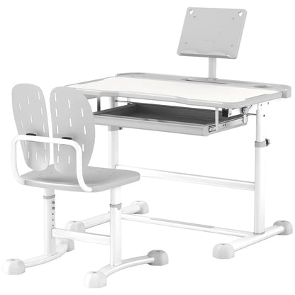 Adjustable Kids Desk and Chair Set, Tilt Desktop, Large Board, Drawer, Grey Kids Desk Sets Grey, White at Gallery Canada