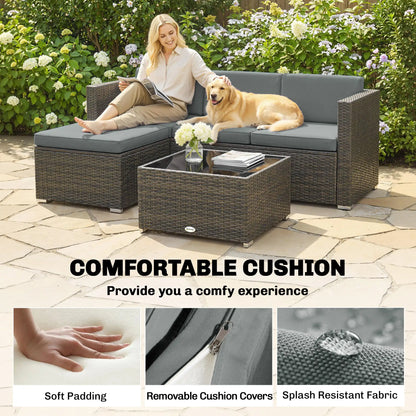 3 Piece Patio Furniture Set With Cushions, Outdoor PE Rattan Wicker, Dark Grey Patio Furniture Sets at Gallery Canada