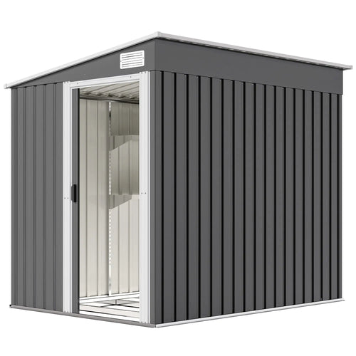 5'x7' Lean To Metal Shed, Sliding Door, 2 Vents, Dark Grey