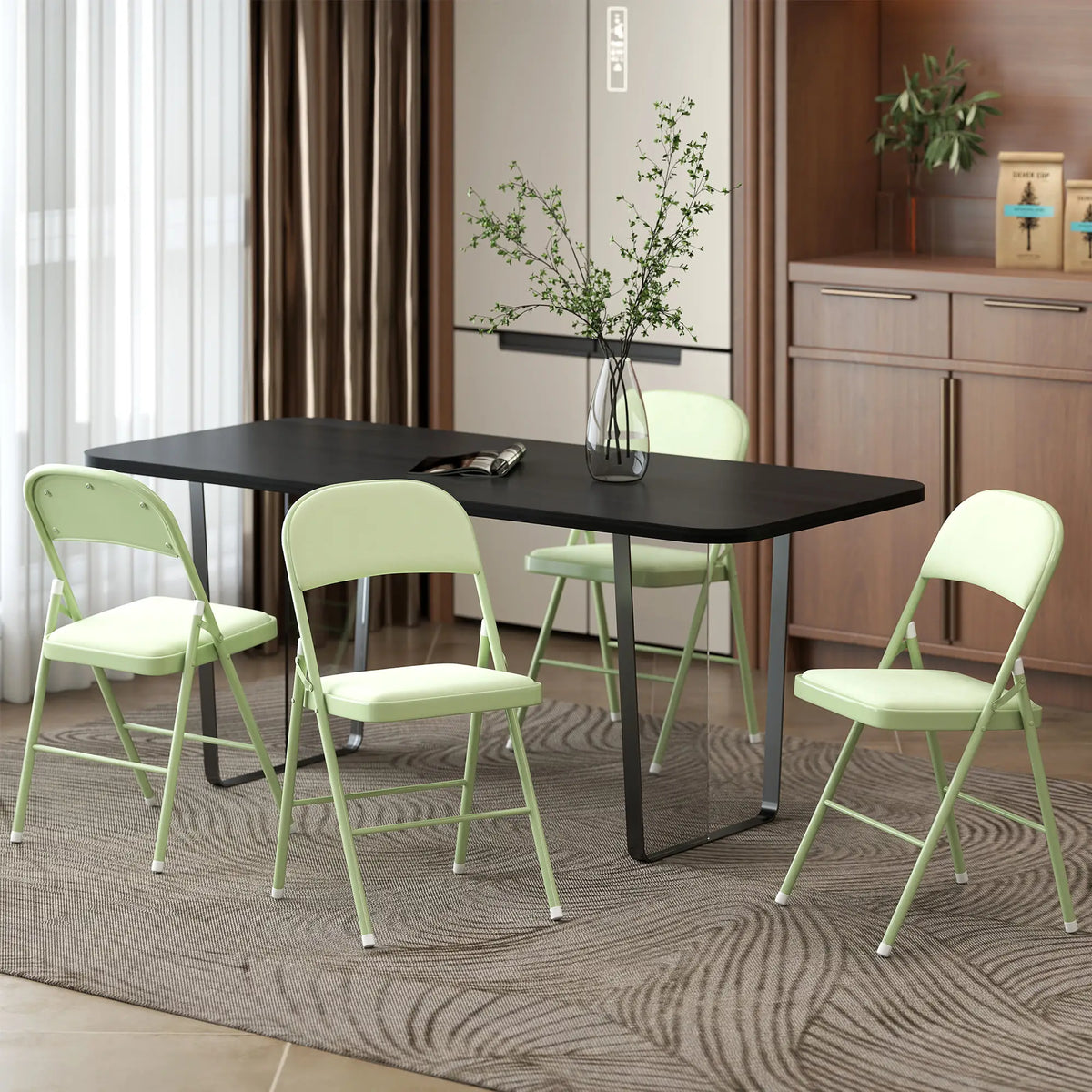 4 Pack Folding Chairs, Padded Velvet Seats, Steel Frame, Green Patio Chairs at Gallery Canada