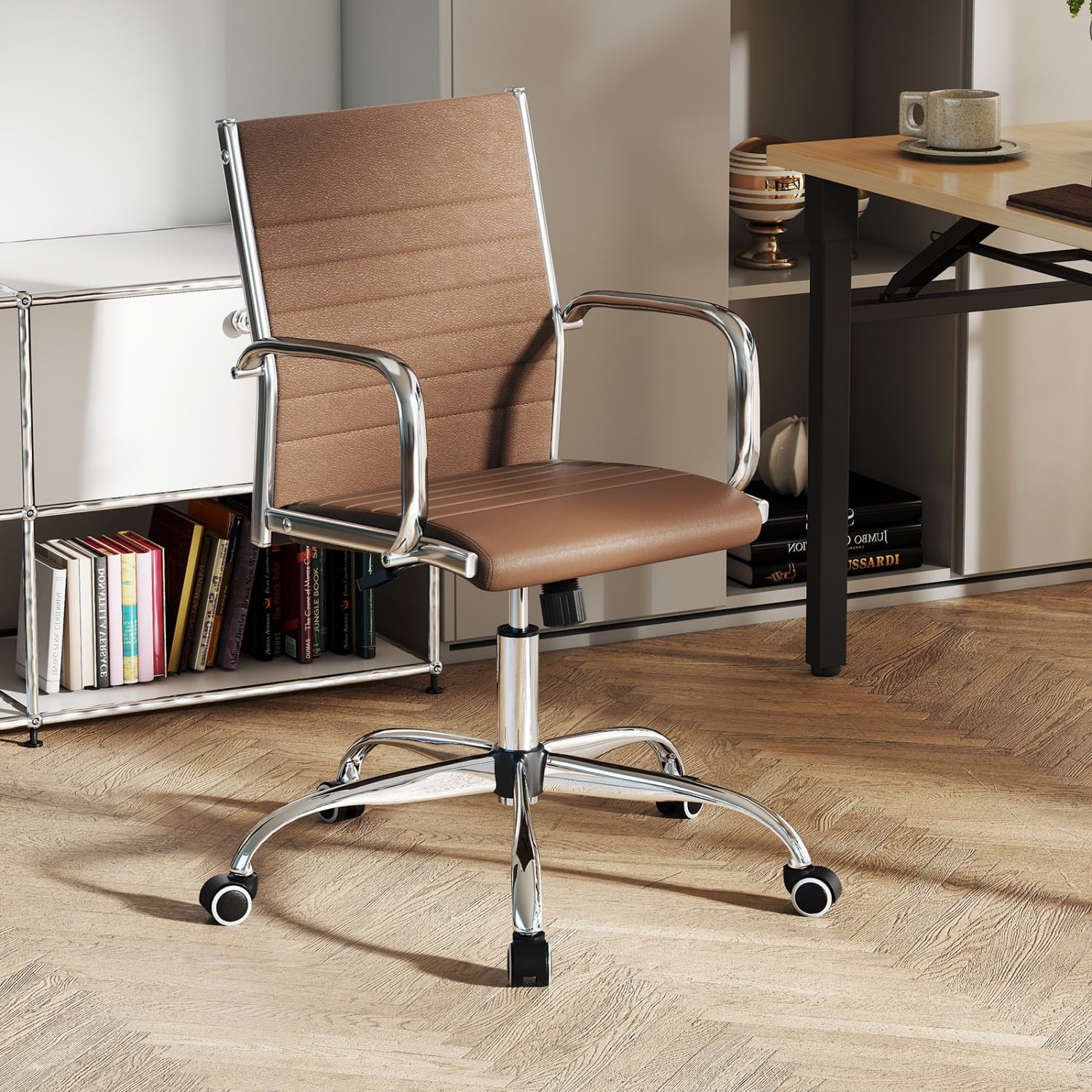 Height Adjustable Office Chair with Rocking Backrest, Brown Leisure Chairs at Gallery Canada
