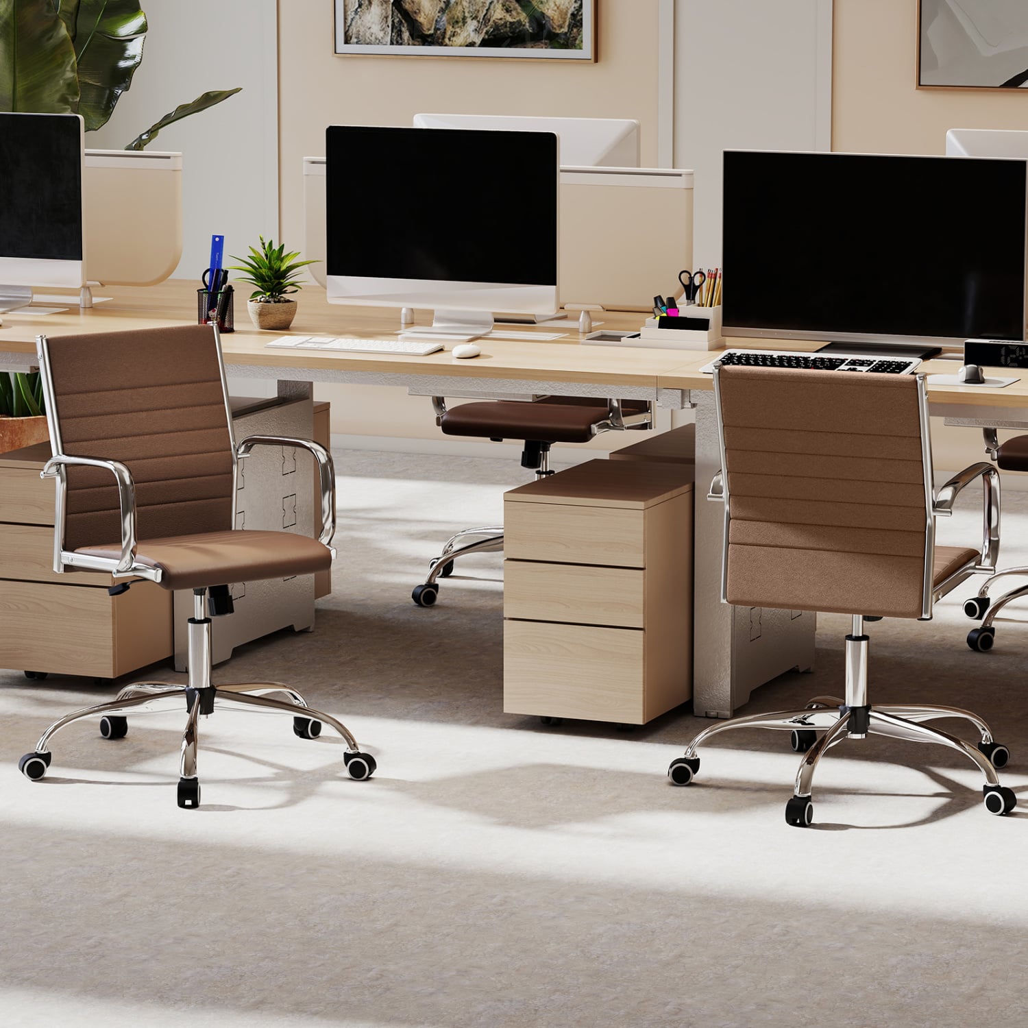Height Adjustable Office Chair with Rocking Backrest, Brown Leisure Chairs at Gallery Canada
