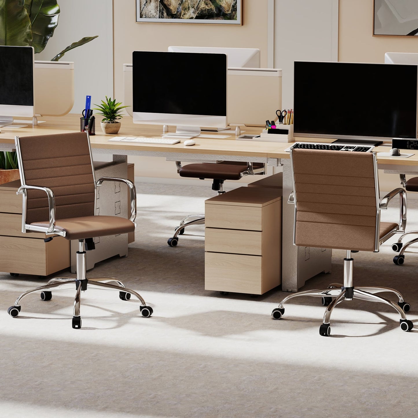 Height Adjustable Office Chair with Rocking Backrest, Brown Leisure Chairs at Gallery Canada