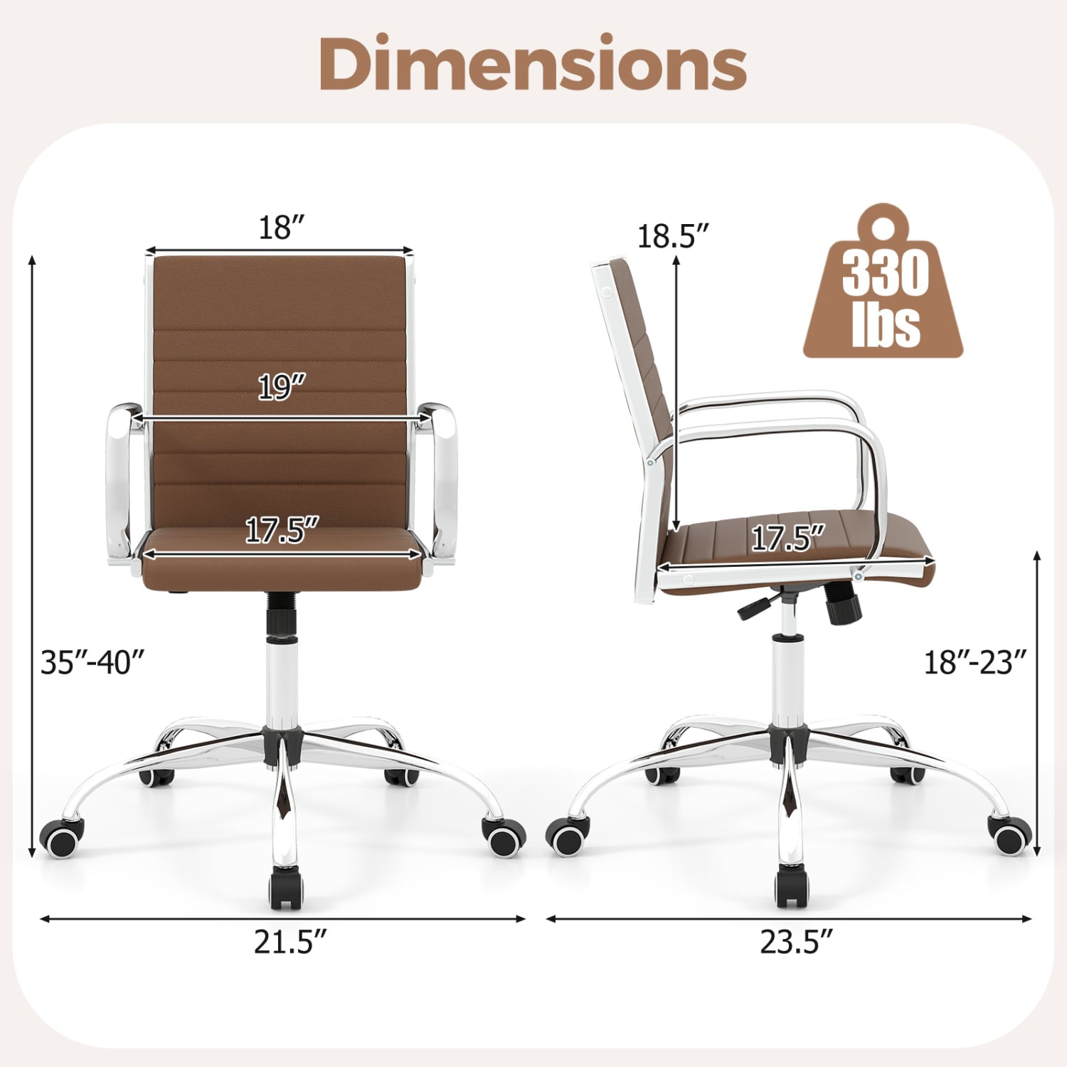 Height Adjustable Office Chair with Rocking Backrest, Brown Leisure Chairs at Gallery Canada