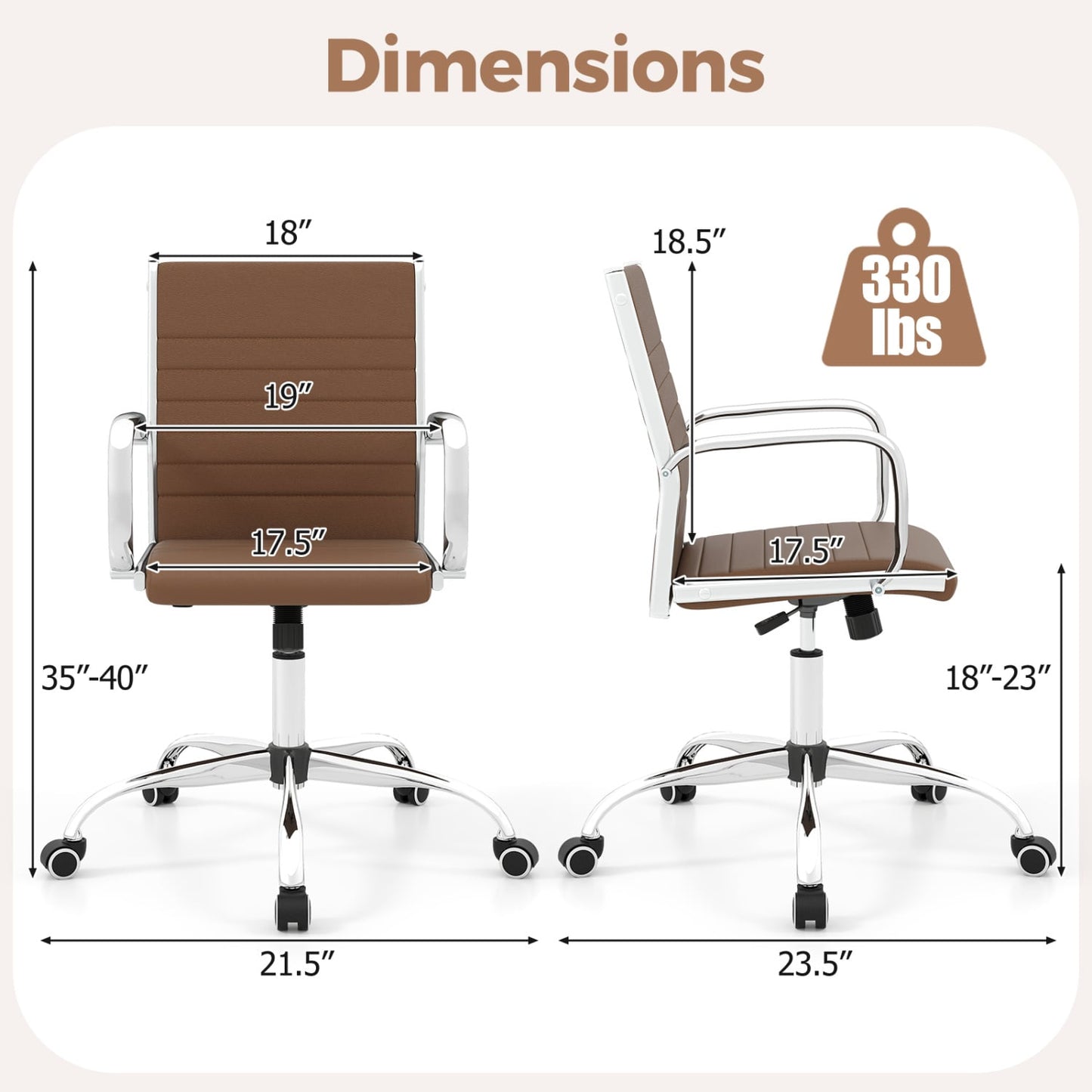 Height Adjustable Office Chair with Rocking Backrest, Brown Leisure Chairs at Gallery Canada