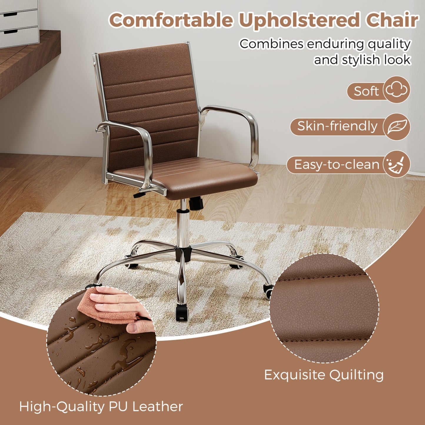 Height Adjustable Office Chair with Rocking Backrest, Brown Leisure Chairs at Gallery Canada
