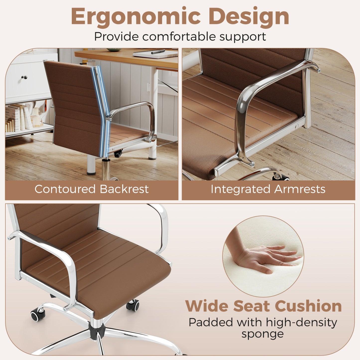Height Adjustable Office Chair with Rocking Backrest, Brown Leisure Chairs at Gallery Canada