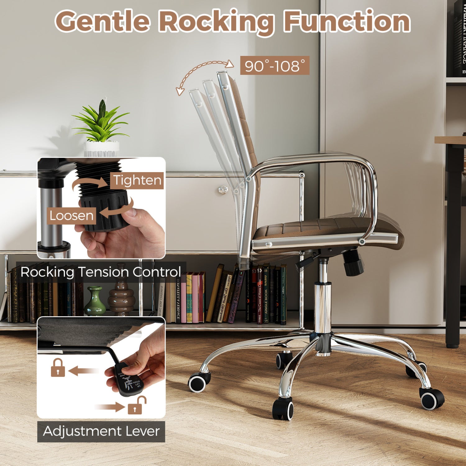 Height Adjustable Office Chair with Rocking Backrest, Brown Leisure Chairs at Gallery Canada