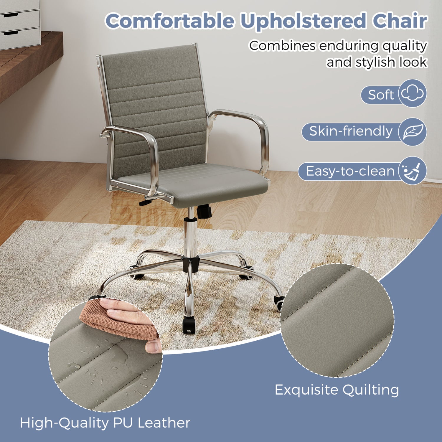 Adjustable Office Chair with Rocking Backrest, Grey Leisure Chairs at Gallery Canada