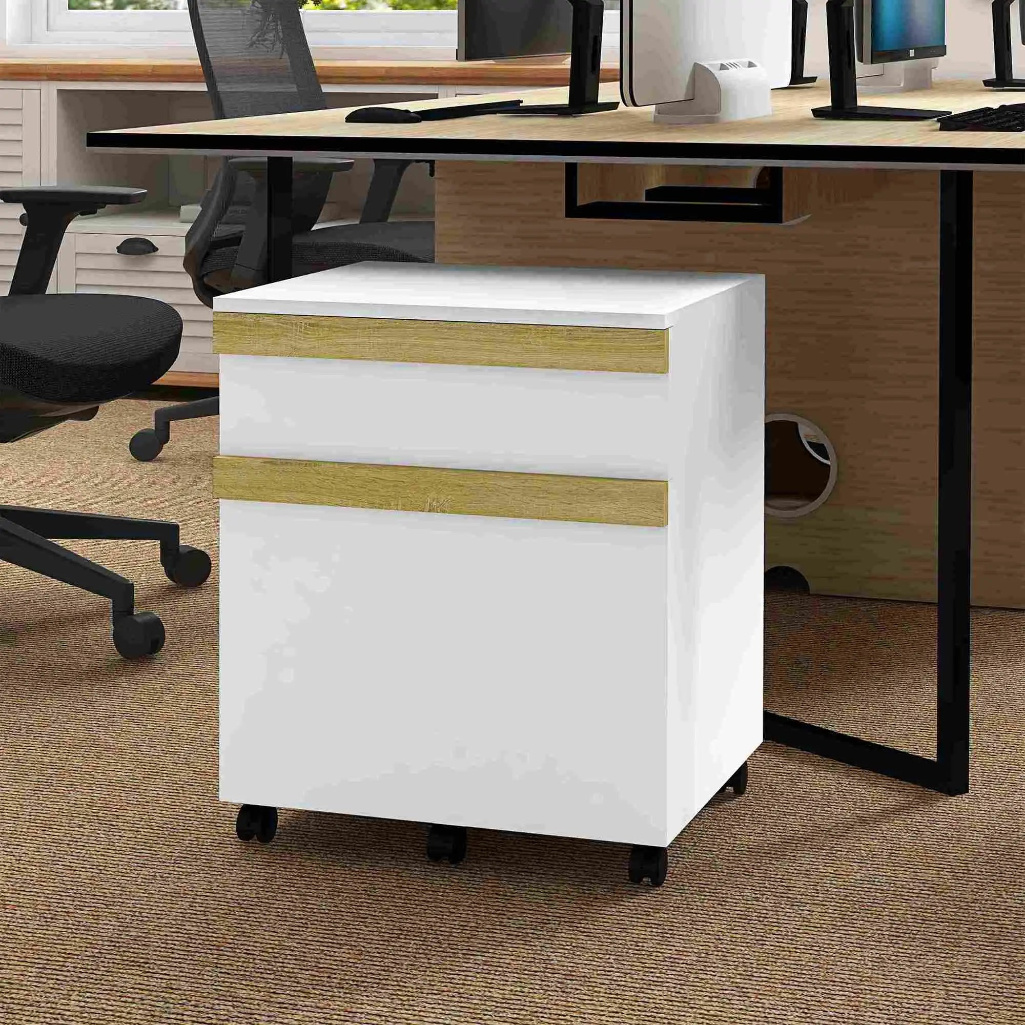 Mobile 2-Drawer Filing Cabinet, 5-Wheel Office Storage, Wood Grain, White Office Cabinets & Cupboards at Gallery Canada