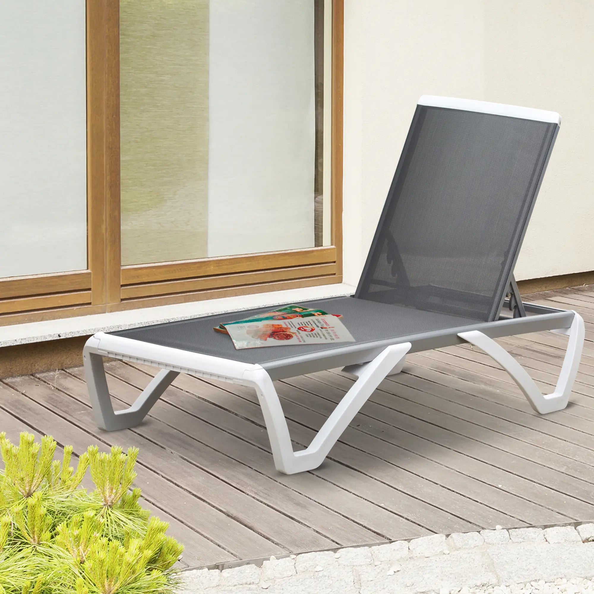 Outdoor Chaise Lounge, Aluminum Tanning Chair, 5-Level Adjustable, Grey Lounger Chairs at Gallery Canada