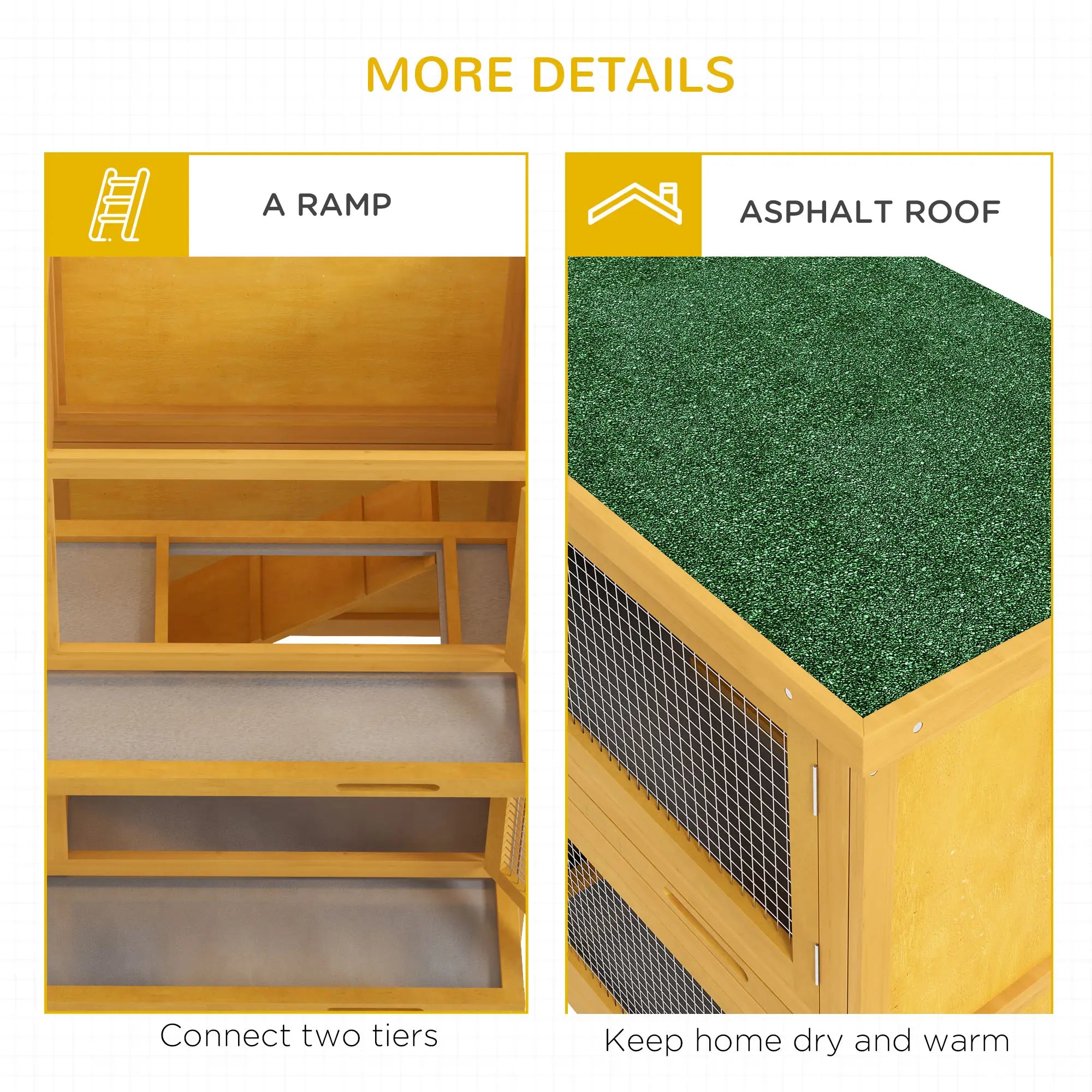 Wood Rabbit Hutch, 2 Large Main House, Ramp, Trays, Yellow Rabbit Hutch at Gallery Canada
