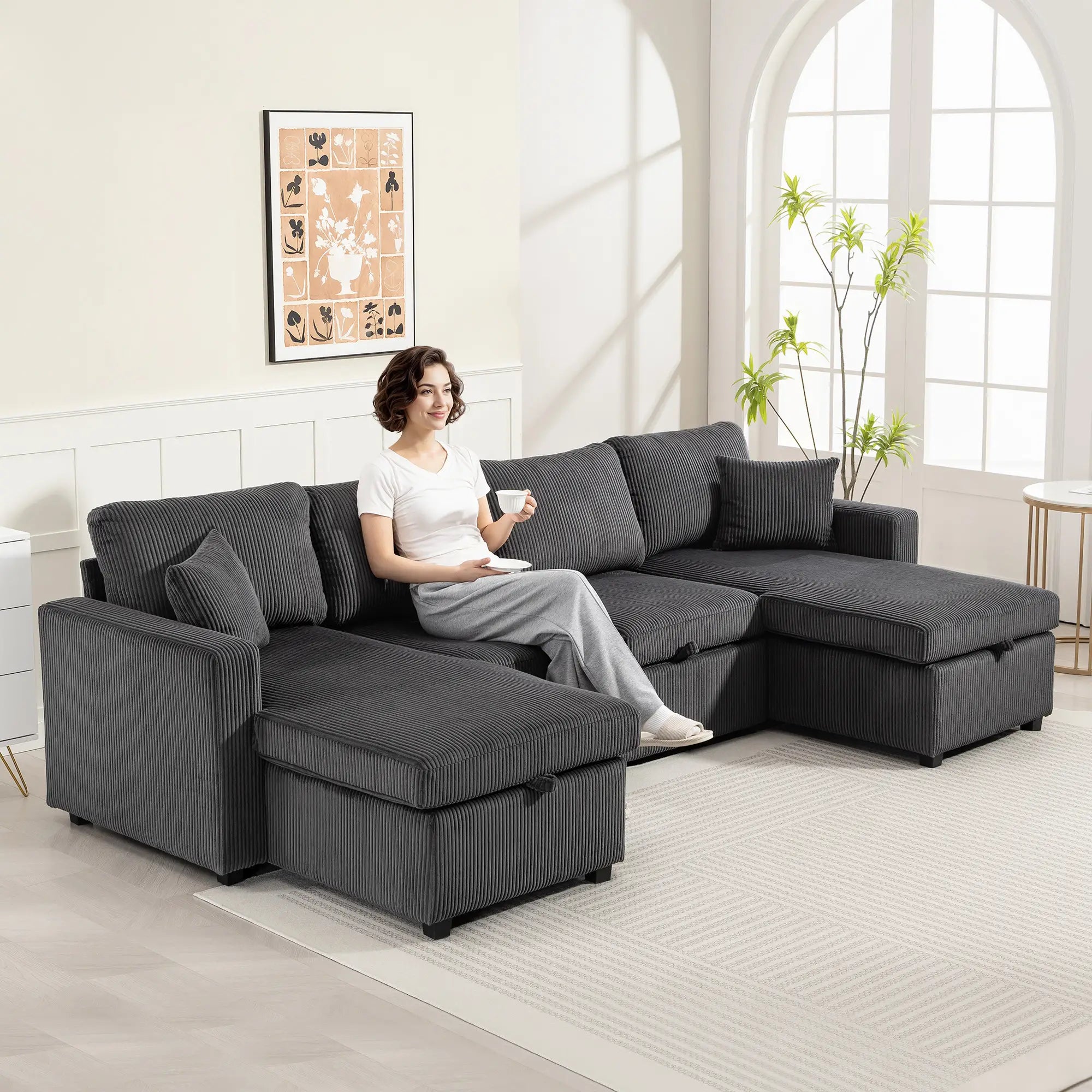 Convertible Sofa Bed, U-Shaped Sleeper Couch with Storage Chaise, Grey Sofas & Reclining Chairs at Gallery Canada