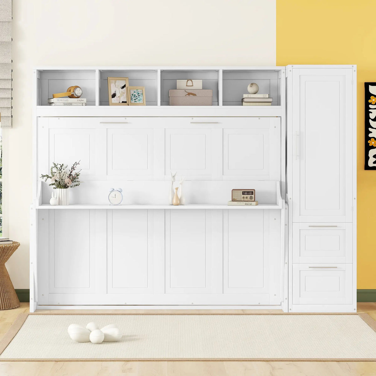 Murphy Bed with Side Flip, Closet, Drawers, 112" L x 21.5" W x 78.5" H, White Bed Frames at Gallery Canada