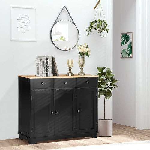 Modern Sideboard, Storage Cabinet with Drawers, Adjustable Shelves, Black