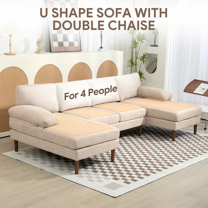 U Shape Couch, Double Chaise Lounge, 4 Seater Sofa, Wooden Legs, Beige Sofas & Reclining Chairs at Gallery Canada