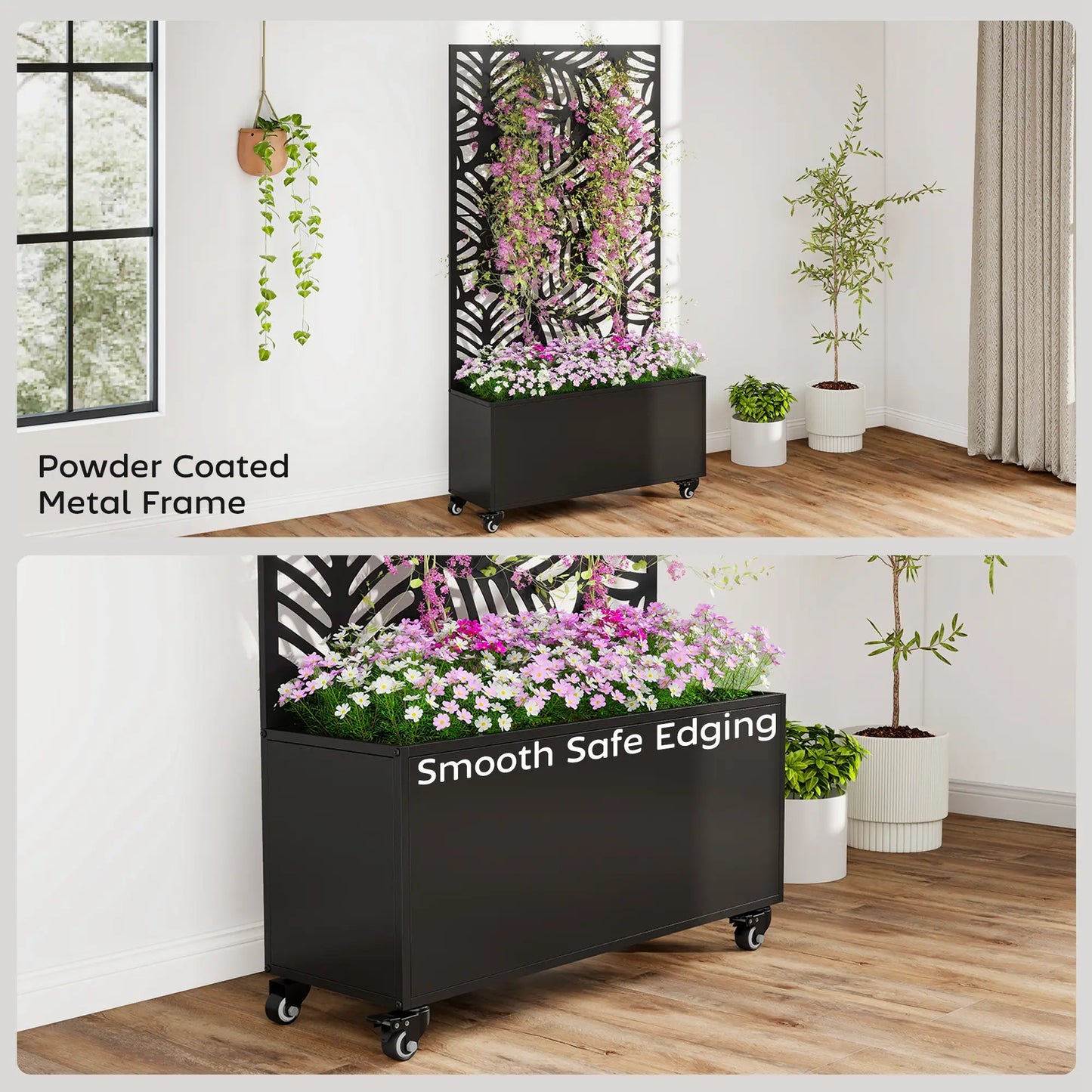Metal Planter Box With Trellis, Raised Garden Bed With Monstera Leaf Cut-Out Galvanized Planter Boxes at Gallery Canada