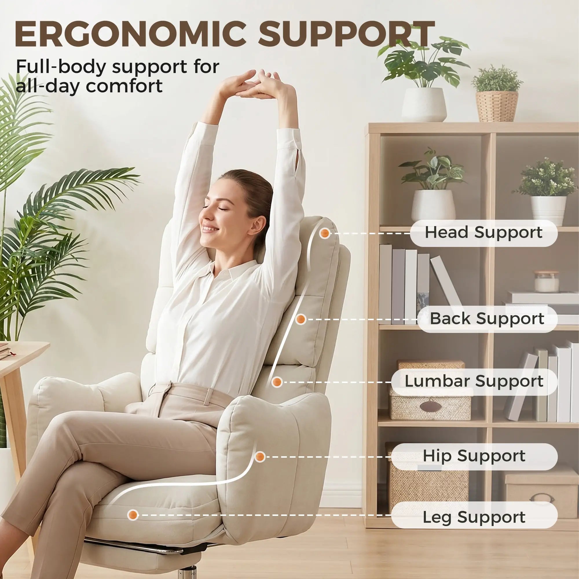 Ergonomic Reclining Office Chair with Foot Rest, Cream Executive & Manager Chairs at Gallery Canada