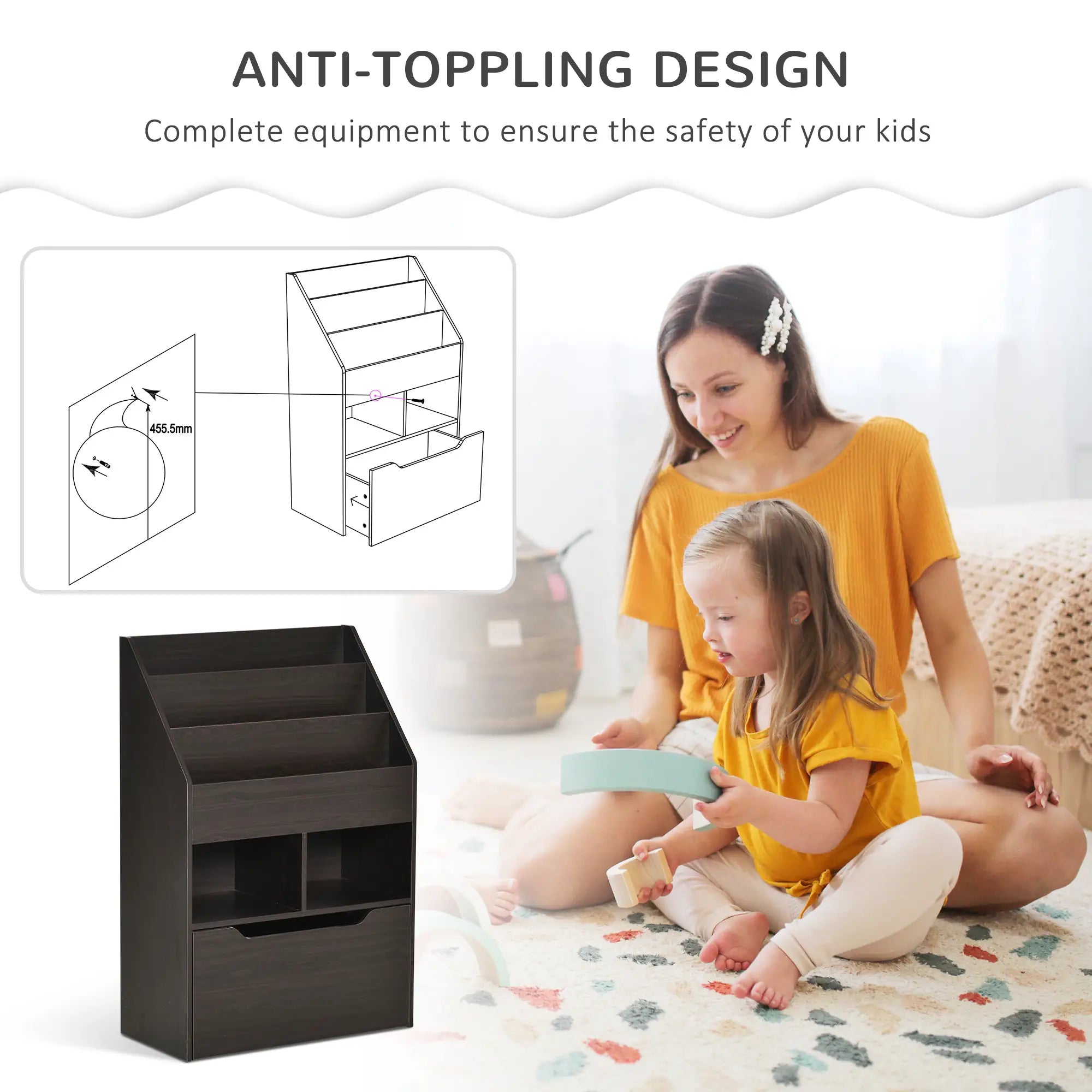 Kids Bookcase, Multi-Shelf Organizer with Drawer, Brown Baby & Kids Storage at Gallery Canada