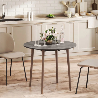 35" Folding Dining Table, Round Drop Leaf, Distressed Light Grey, Light Grey Dining Tables at Gallery Canada