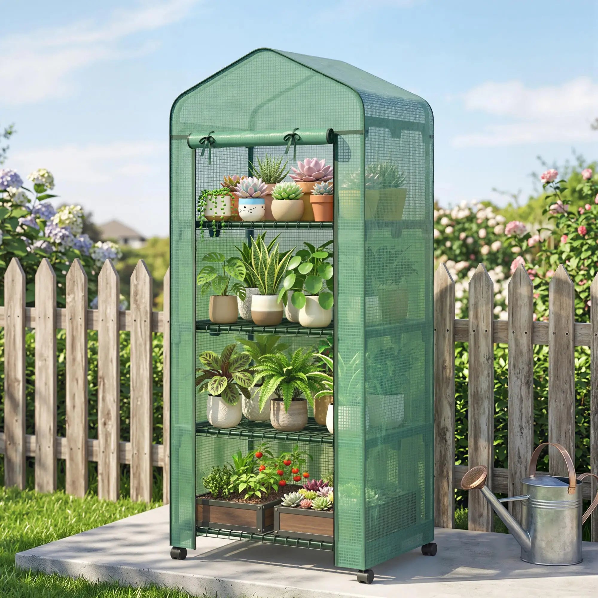 Portable Greenhouse, 4 Tier Shelves, PE Cover, Green Walk In Greenhouses at Gallery Canada