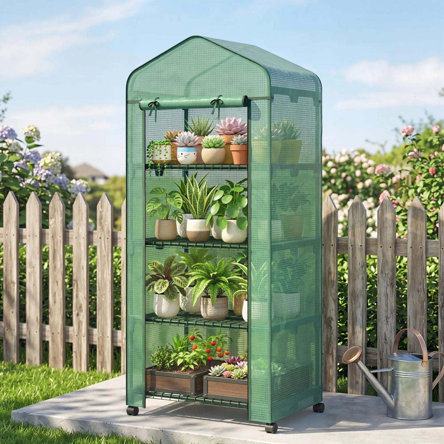 Portable Greenhouse, 4 Tier Shelves, PE Cover, Green Walk In Greenhouses at Gallery Canada