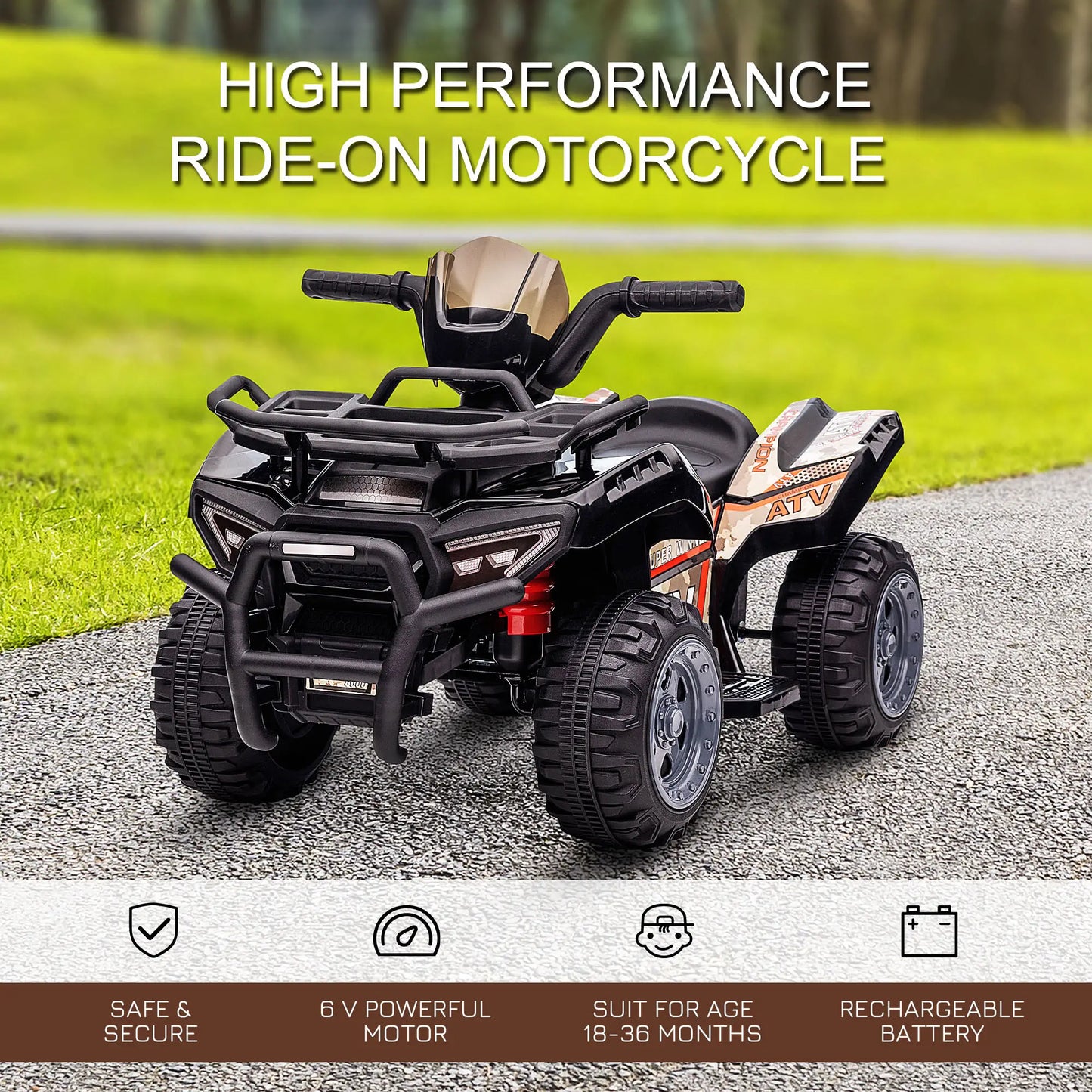 Kids Ride-On ATV Quad Bike, 6V Battery Powered, 18-36 Months, Black Electric Toy Cars at Gallery Canada