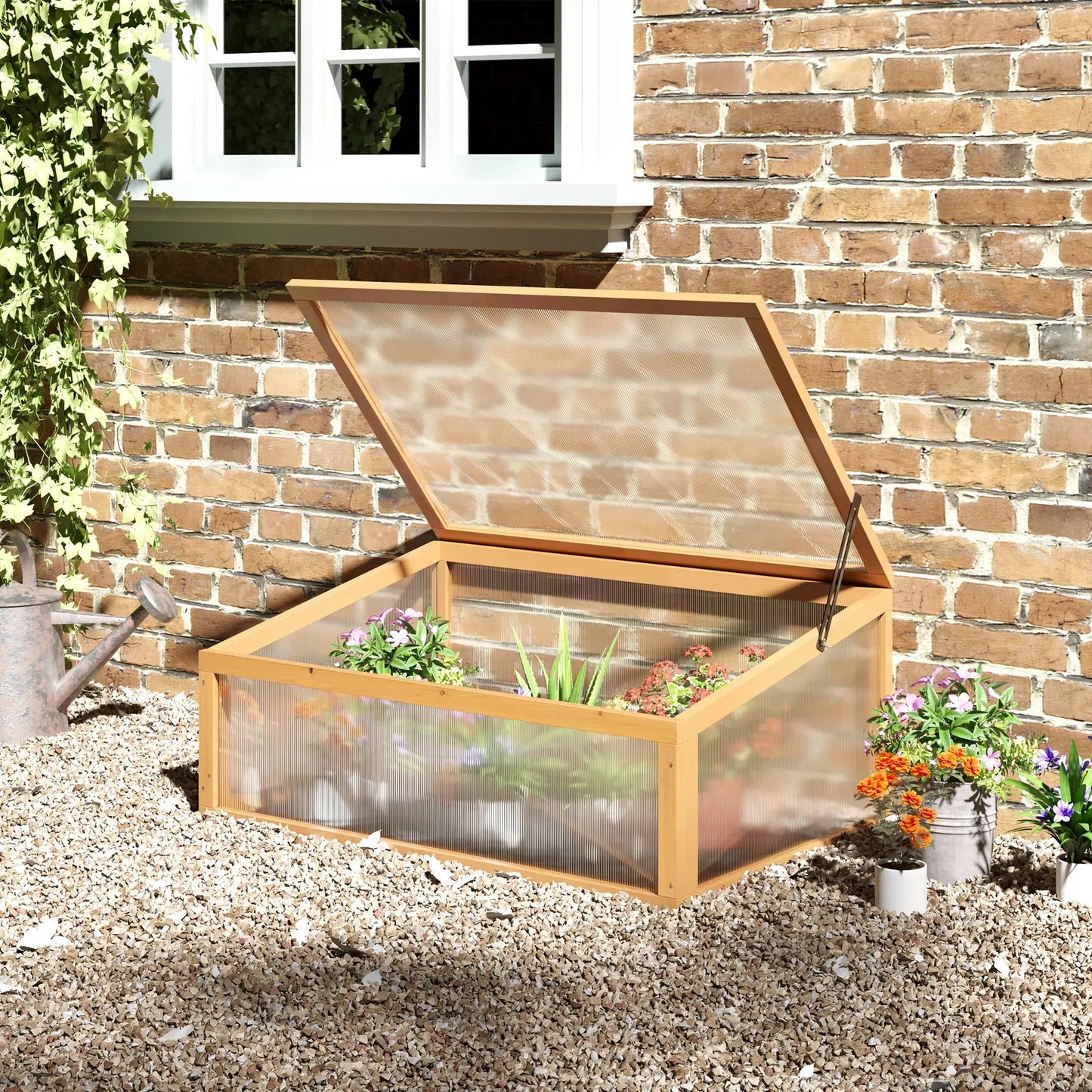 Portable Wooden Cold Frame Greenhouse, Openable Top, 35.5"x23.5"x15.75", Light Brown Cold Frame Greenhouses at Gallery Canada