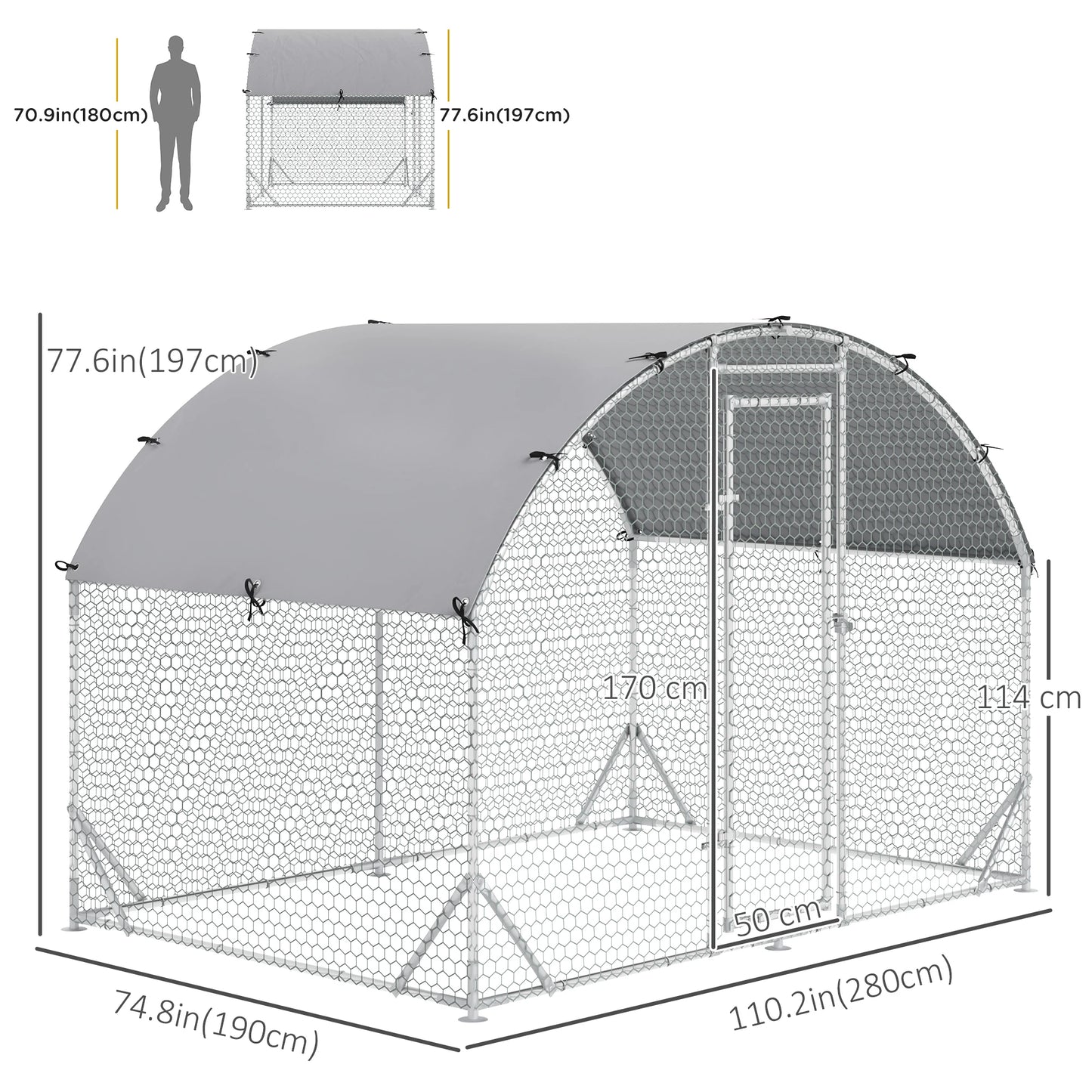 Large Metal Chicken Coop, Walk-in Enclosure, 9.2' x 6.2' x 6.5', Silver Chicken Coops at Gallery Canada