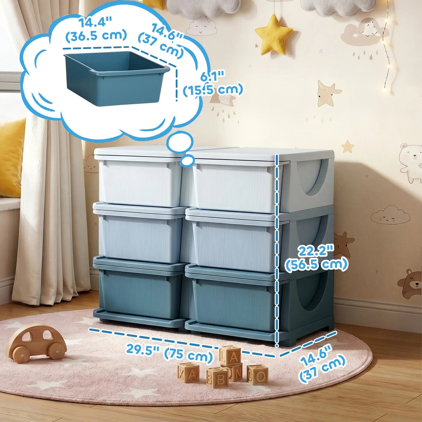 3 Tier Kids Toy Organizer, 6 Plastic Drawers, Blue Baby & Kids Storage at Gallery Canada