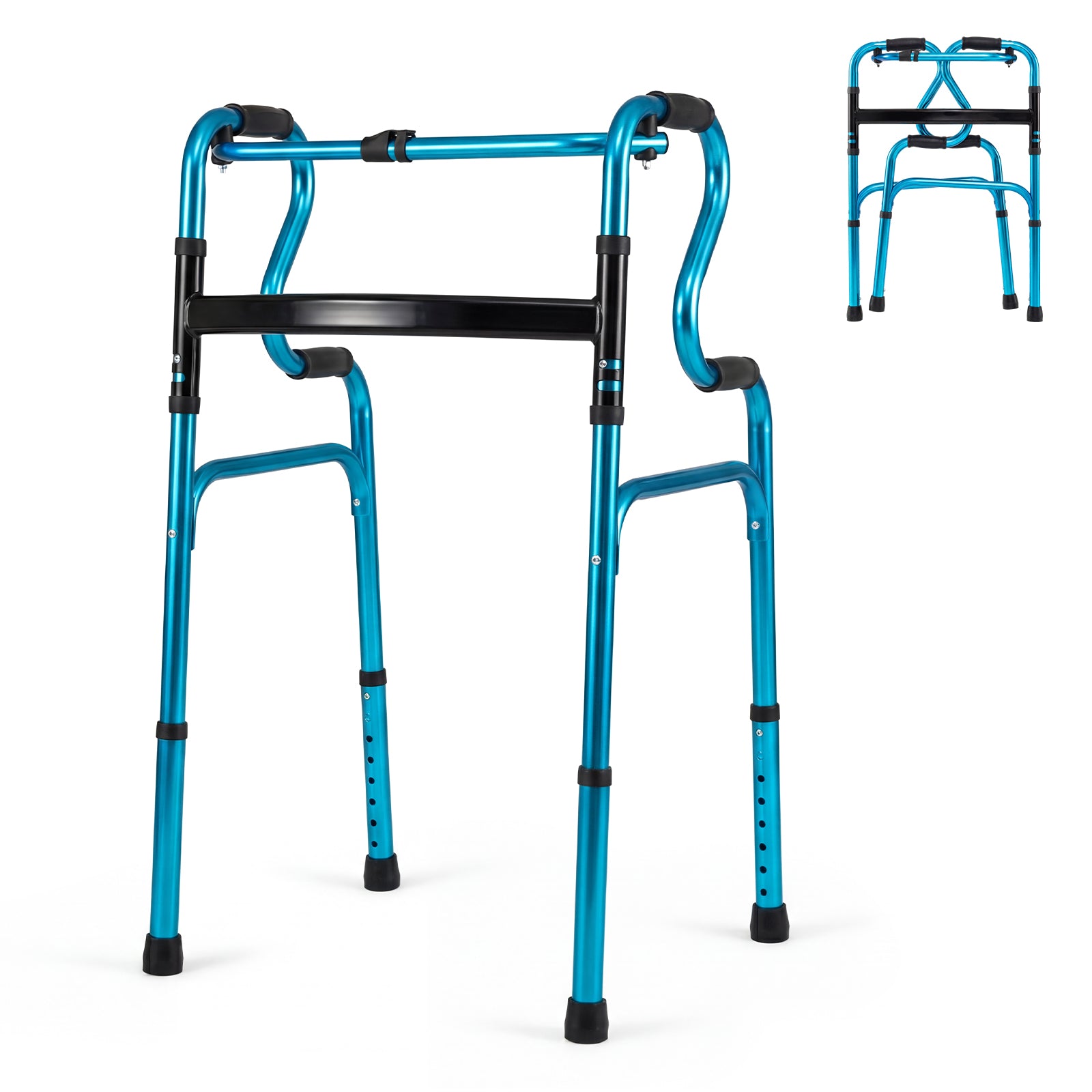 Folding Aluminum Walker, One-Button Fold, Navy Walkers & Rollators Navy at Gallery Canada