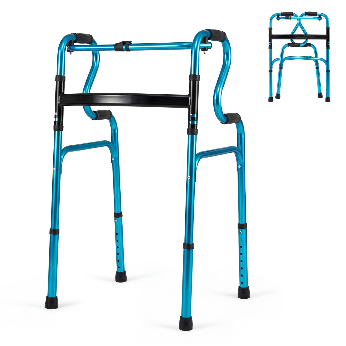 Folding Aluminum Walker, One-Button Fold, Navy Walkers & Rollators Navy at Gallery Canada