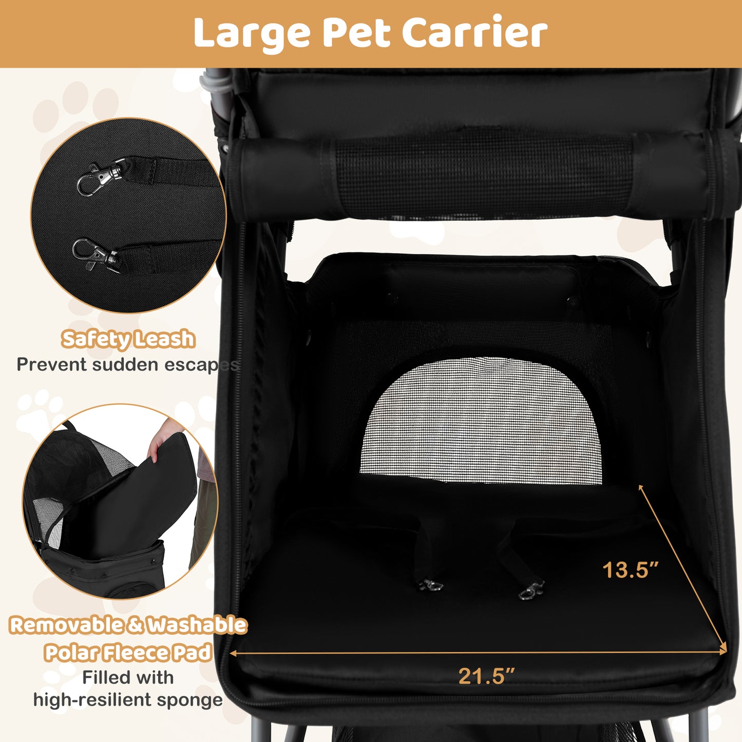Folding Pet Stroller, Adjustable Canopy, Black Dog Supplies at Gallery Canada