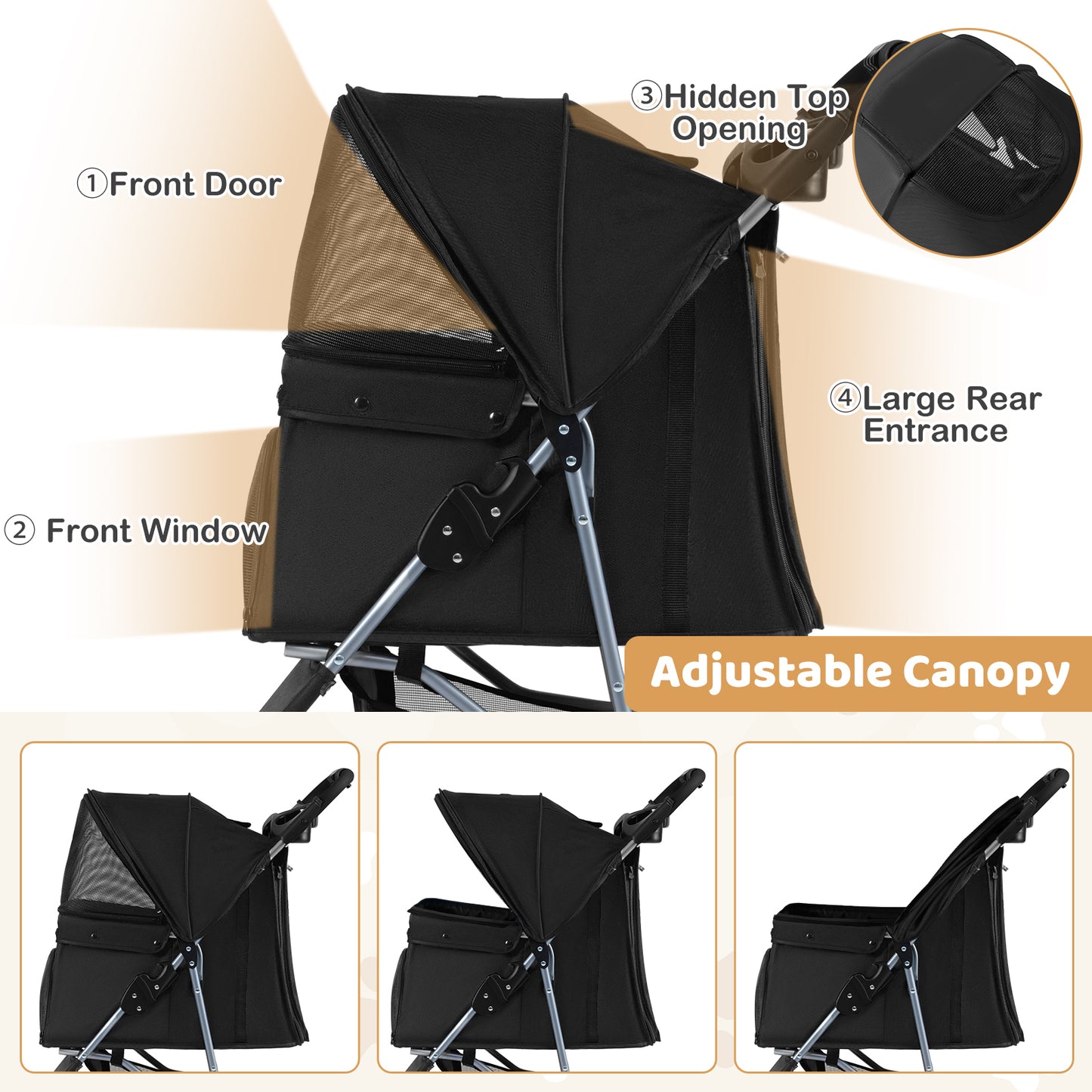 Folding Pet Stroller, Adjustable Canopy, Black Dog Supplies at Gallery Canada