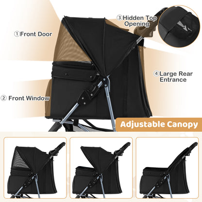 Folding Pet Stroller, Adjustable Canopy, Black Dog Supplies at Gallery Canada