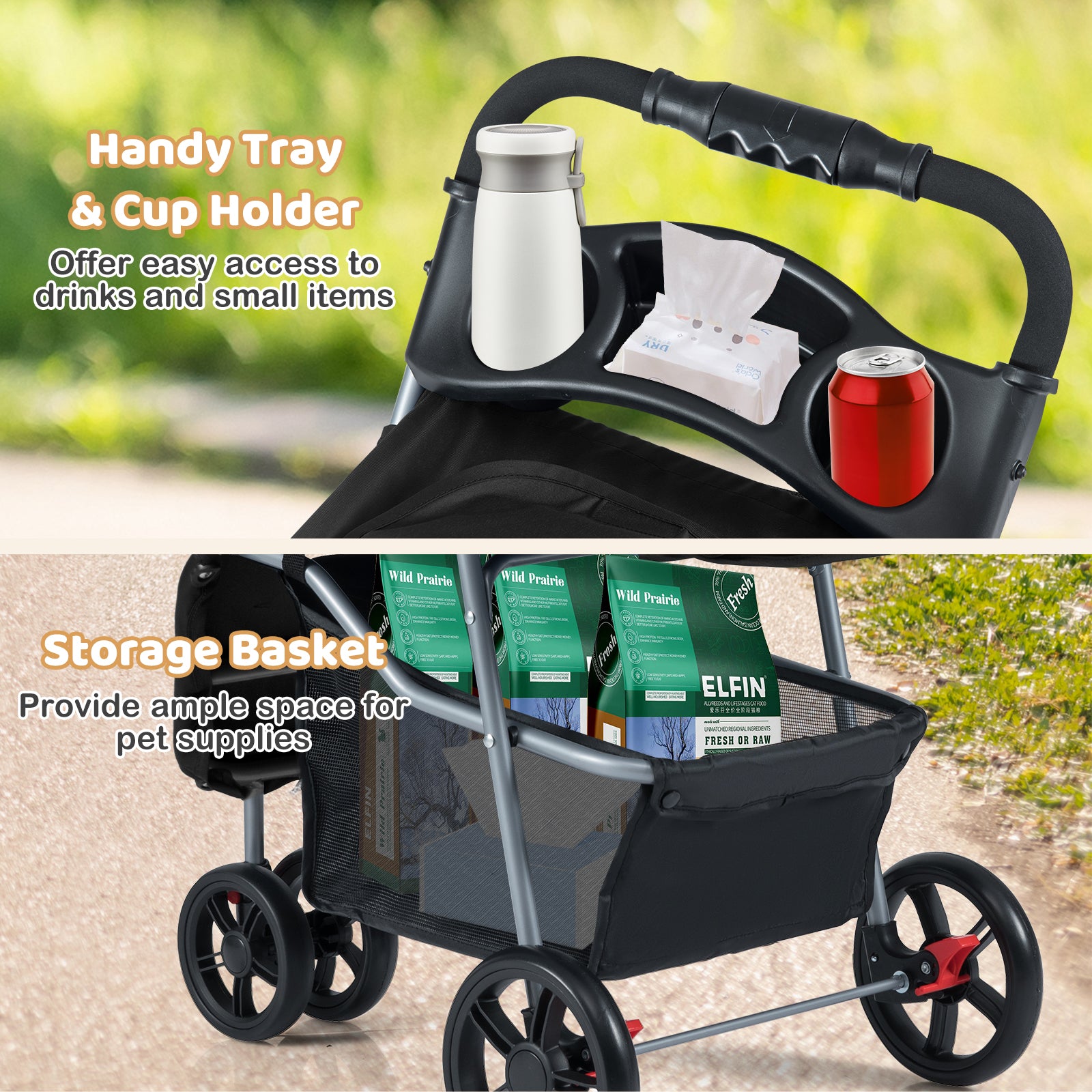 Folding Pet Stroller, Adjustable Canopy, Black Dog Supplies at Gallery Canada