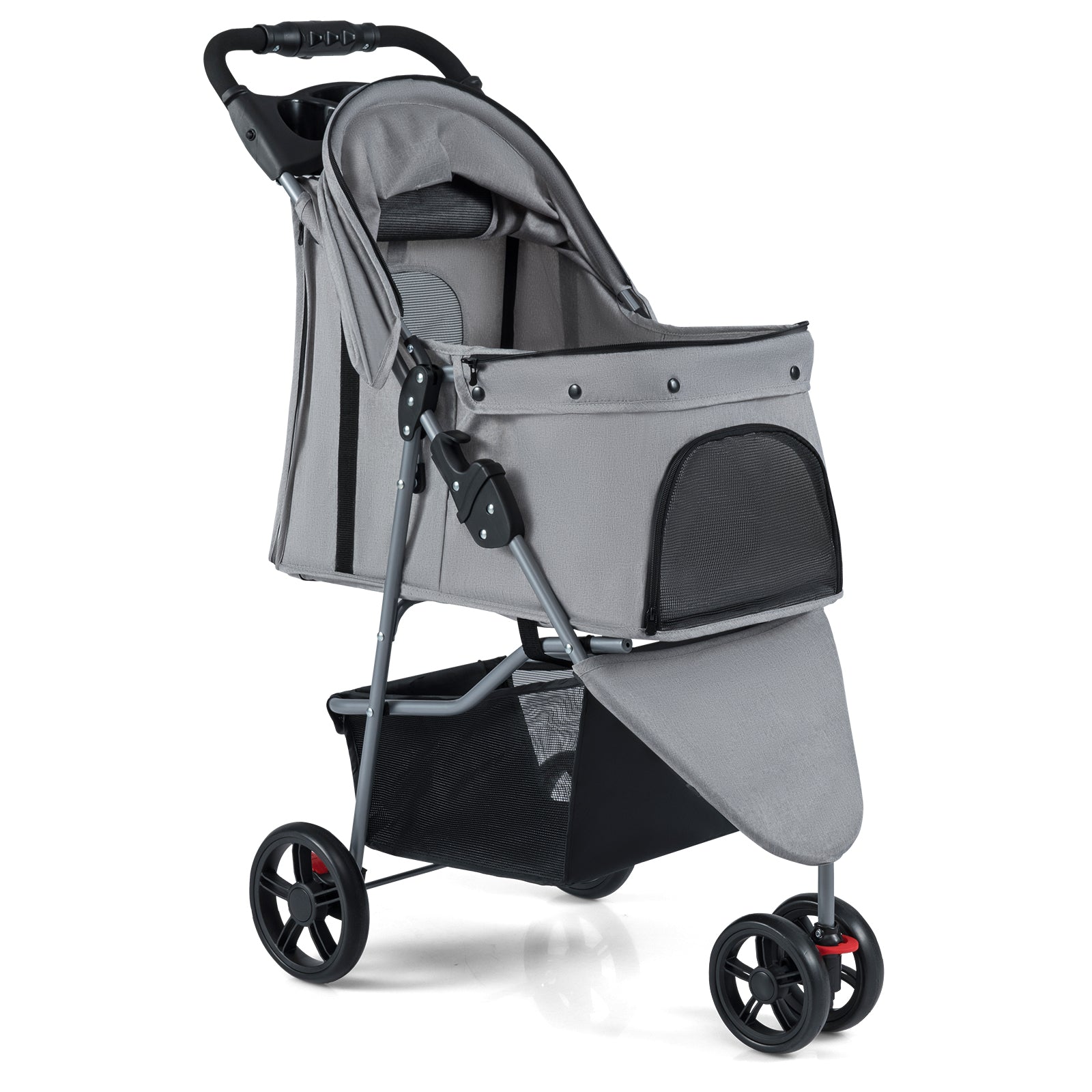 Folding Pet Stroller, Lightweight Cat Cart, Adjustable Canopy, Gray Dog Supplies Gray at Gallery Canada