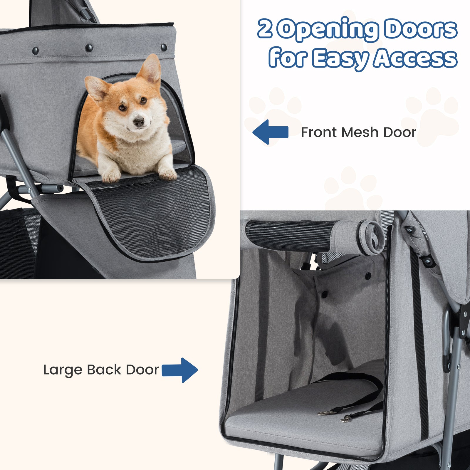 Folding Pet Stroller, Lightweight Cat Cart, Adjustable Canopy, Gray Dog Supplies at Gallery Canada