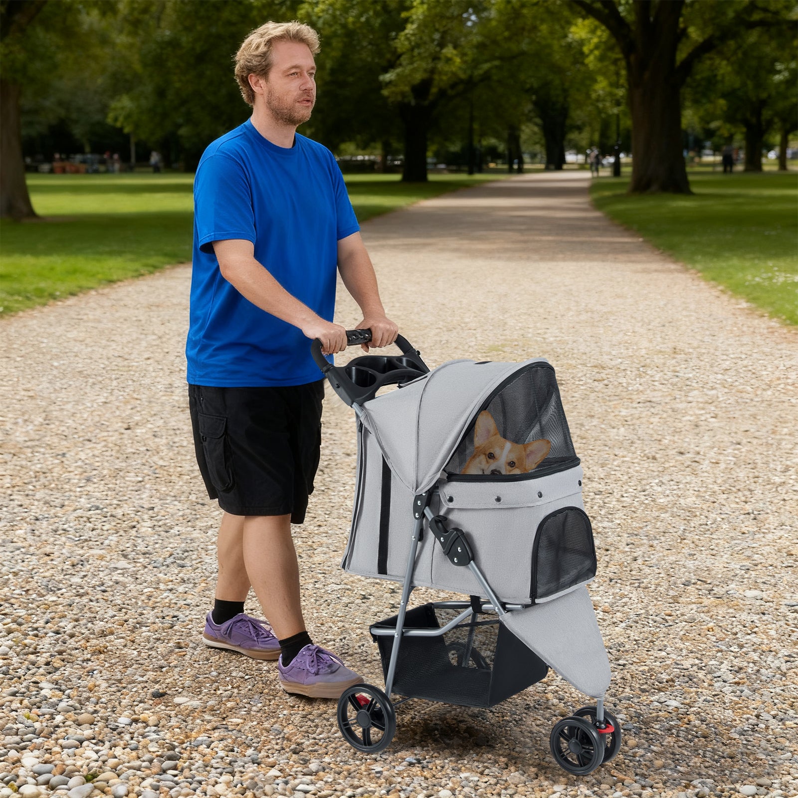 Folding Pet Stroller, Lightweight Cat Cart, Adjustable Canopy, Gray Dog Supplies at Gallery Canada