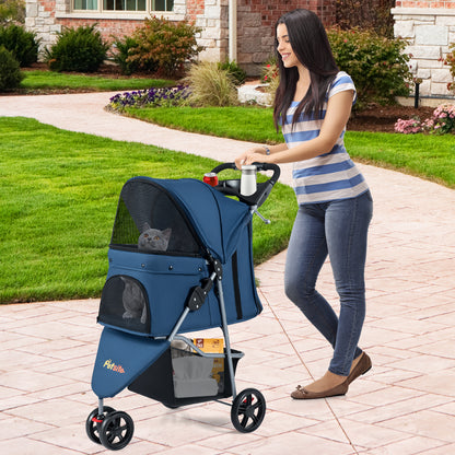 One-Click Folding Pet Stroller, Lightweight Cat Cart, Adjustable Canopy, Navy Dog Supplies at Gallery Canada