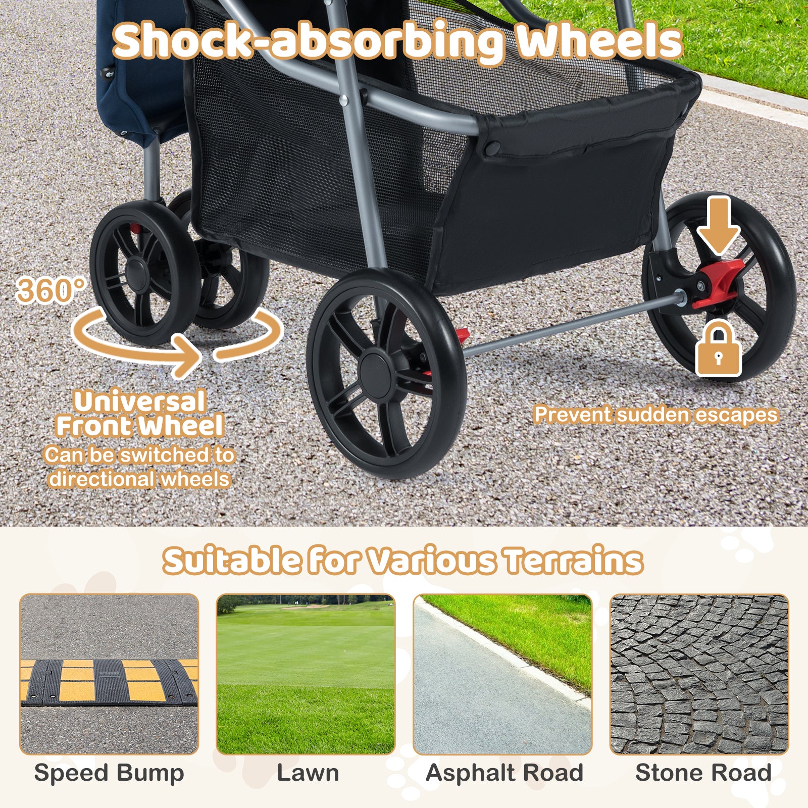 One-Click Folding Pet Stroller, Lightweight Cat Cart, Adjustable Canopy, Navy Dog Supplies at Gallery Canada