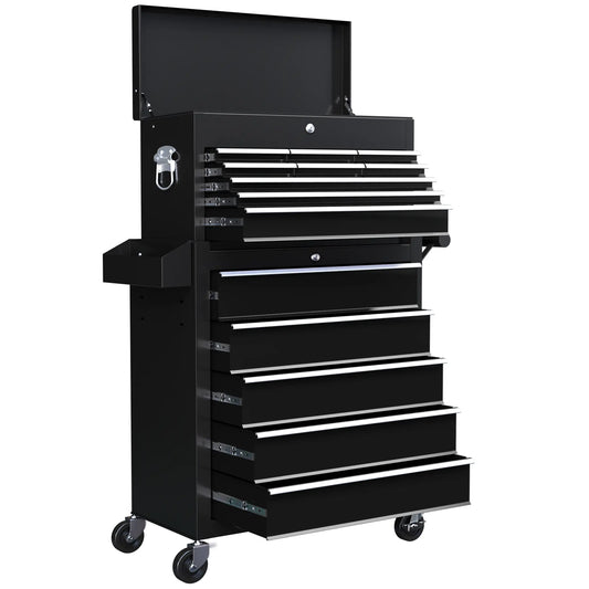 14 Drawer Rolling Tool Chest, Lockable Storage Cabinet, Detachable Toolbox, Black Tool Organizers Black at Gallery Canada