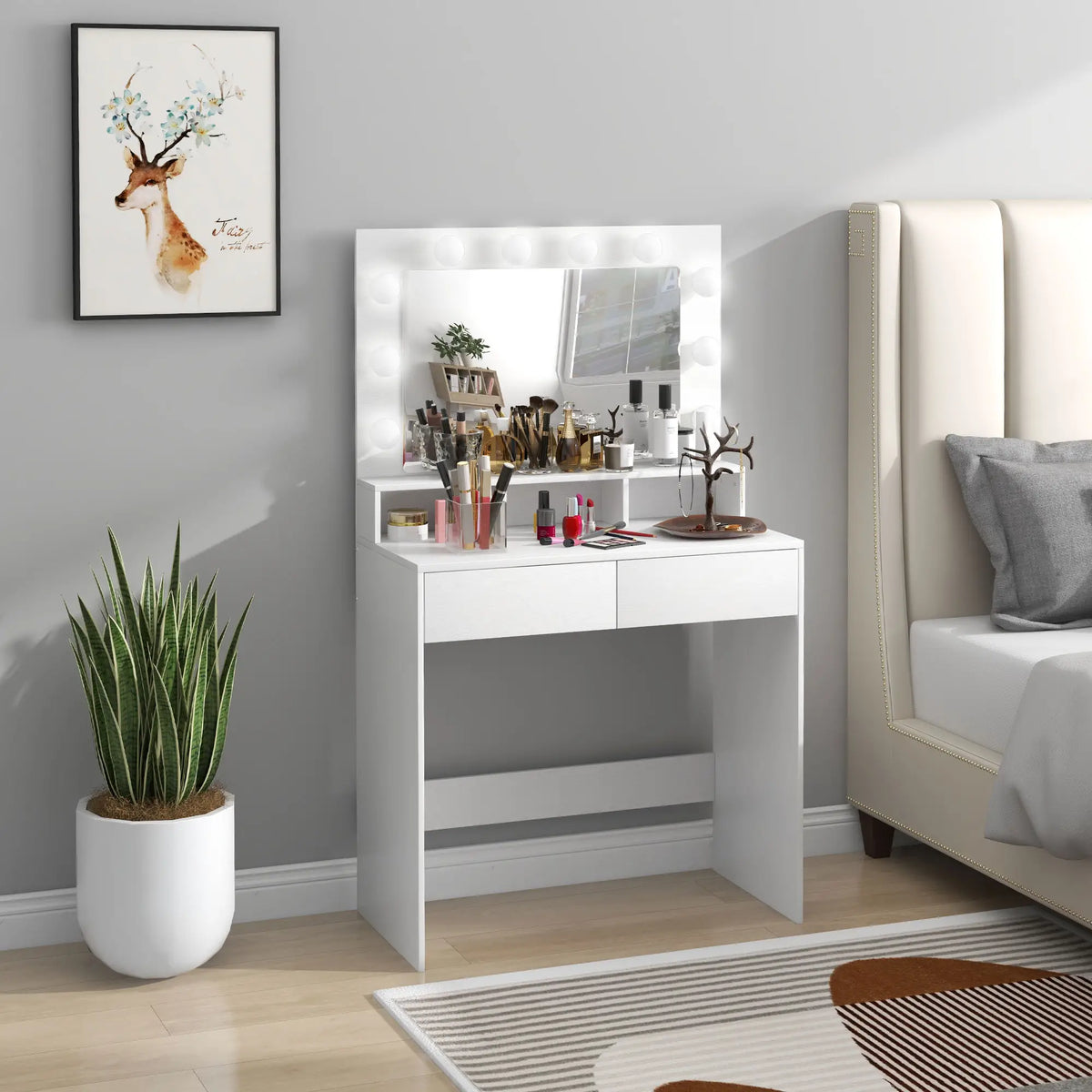 Vanity Table with LED Mirror, Drawers, for Bedroom, White Dressing & Vanity Tables at Gallery Canada
