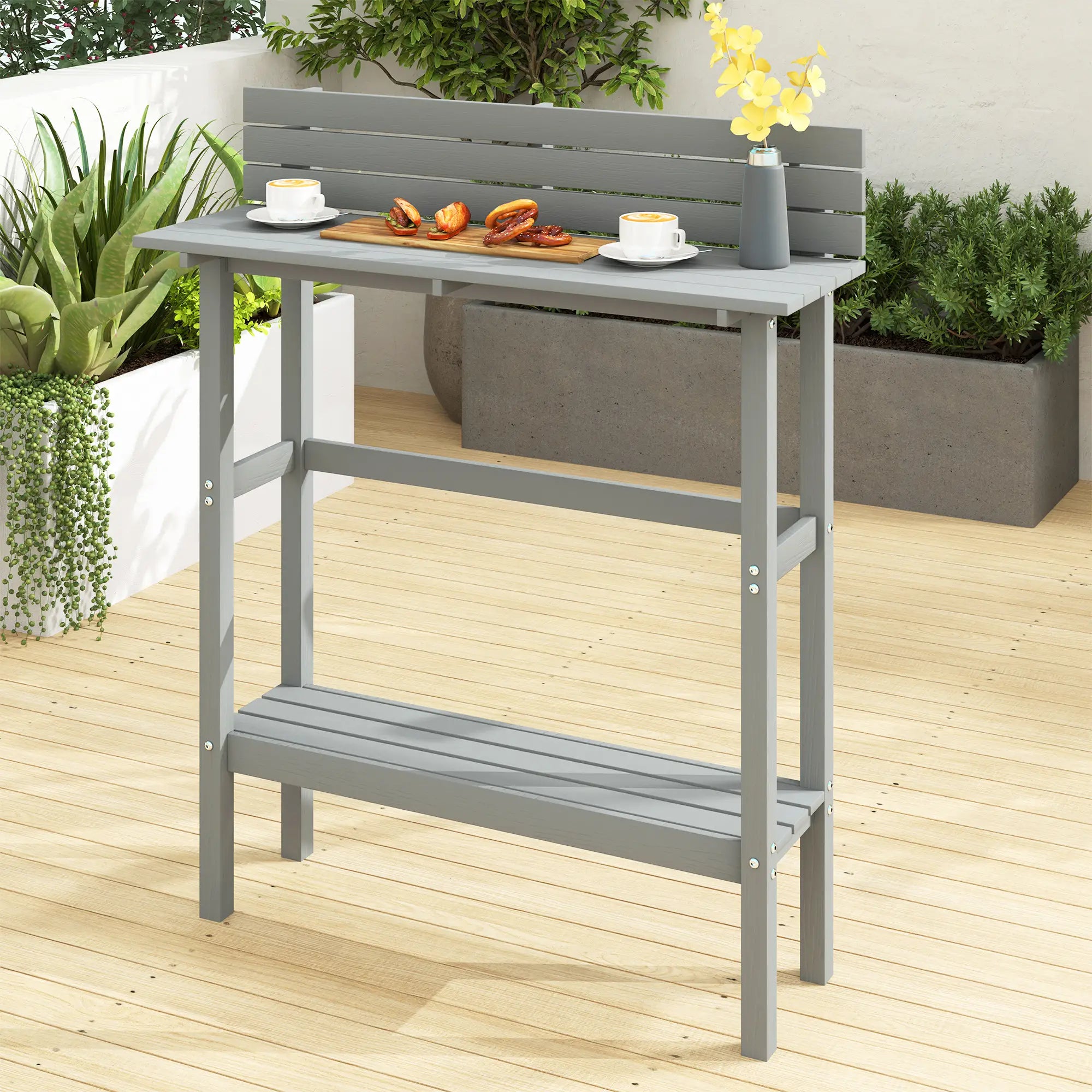 110cm Rectangle Outdoor Bar Table, Slatted Top, Grey Patio Dinning Tables at Gallery Canada