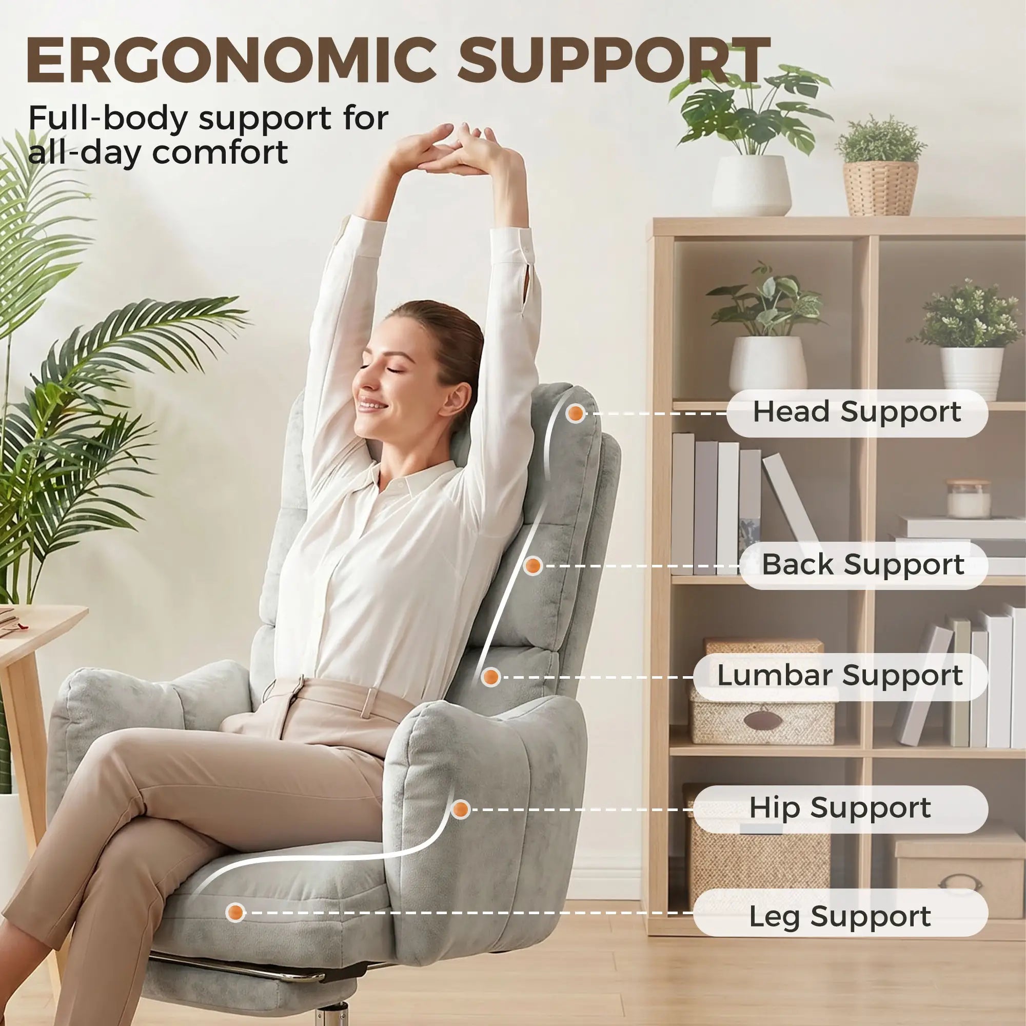 Ergonomic Reclining Gaming Chair With Foot Rest, Light Grey Office Chairs at Gallery Canada