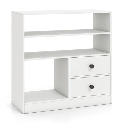 3-Compartment Open Storage Cabinet With 2 Drawers, White Console Tables White at Gallery Canada