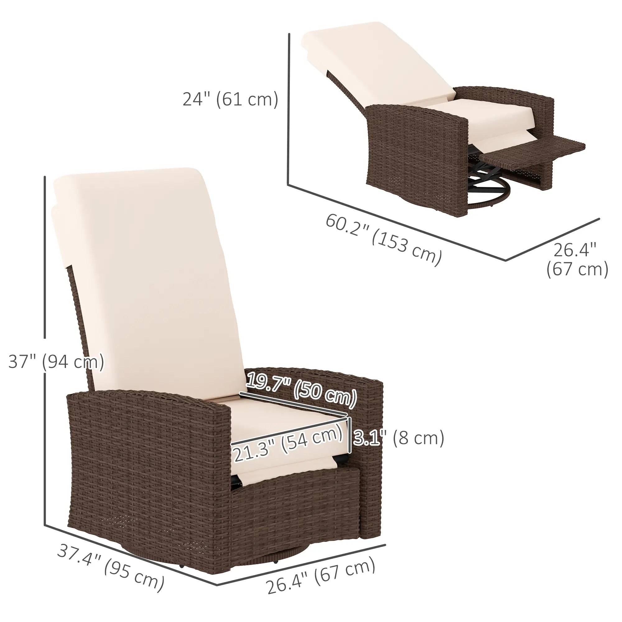 Outdoor Rattan Lounge Chair with Footrest, Soft Cushion, Cream White Patio Chairs at Gallery Canada
