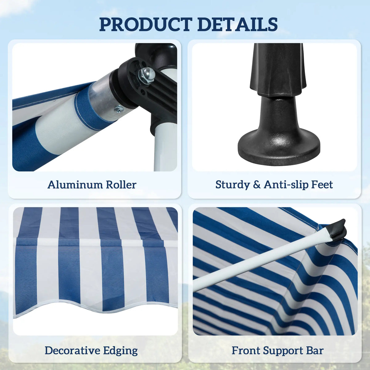 6.6'x5' Manual Retractable Patio Awning, Sun Shade, Water Resistant, Blue Door Awnings at Gallery Canada