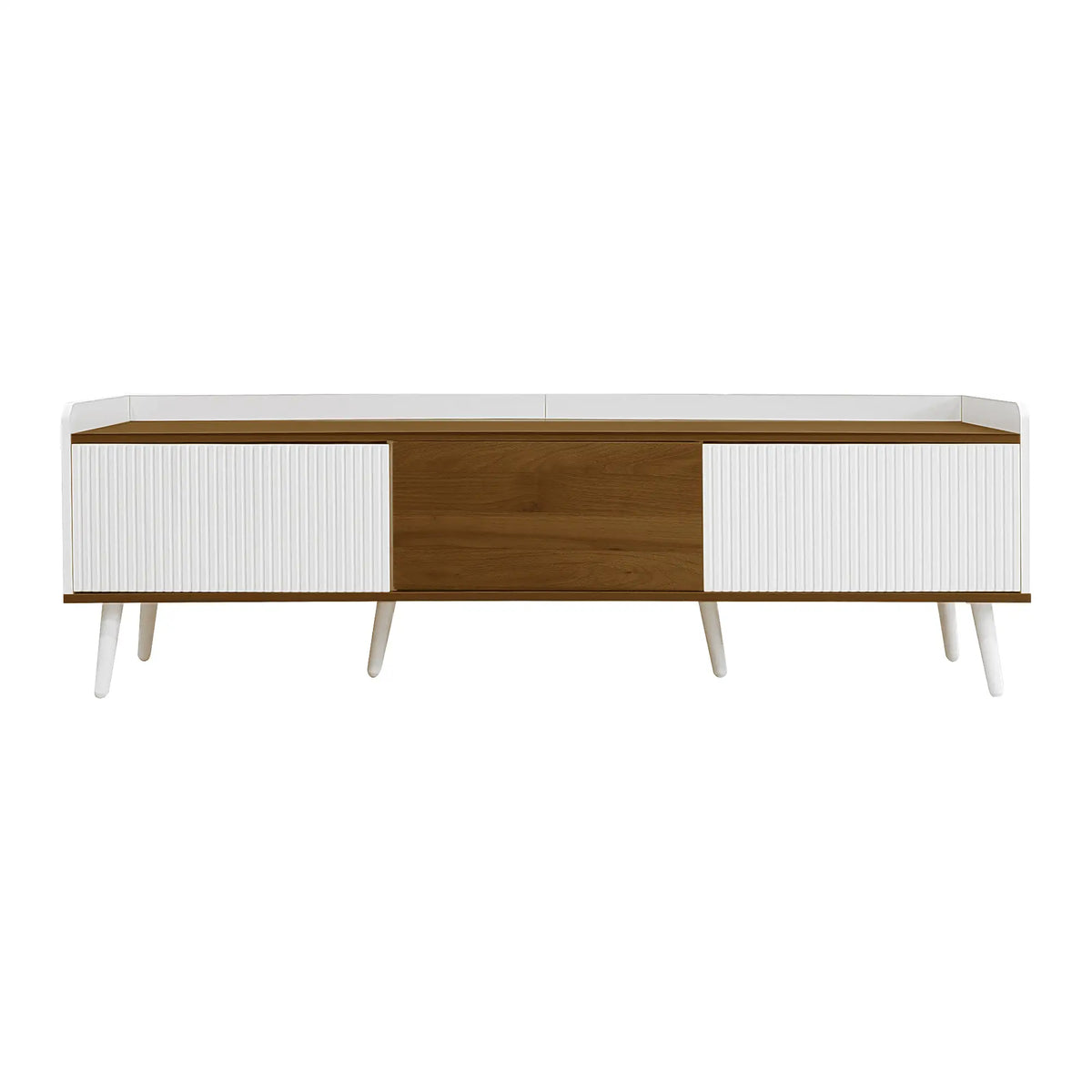 Three Door Stand, Sturdy Wooden Legs, 63" L x 15.5" W x 19.5" H, Natural, White TV Stands White, Natural at Gallery Canada